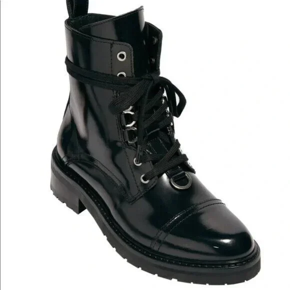 AllSaints Black Women's Leather Lira Hiker Black Boots Size 37 EU 7 US